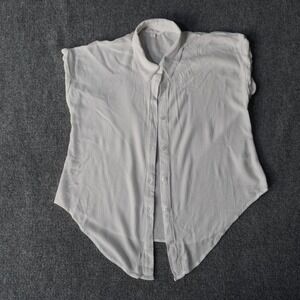 Pink Rose White Rayon Button Down Short‎ Sleeve Split Back Blouse Top - M
